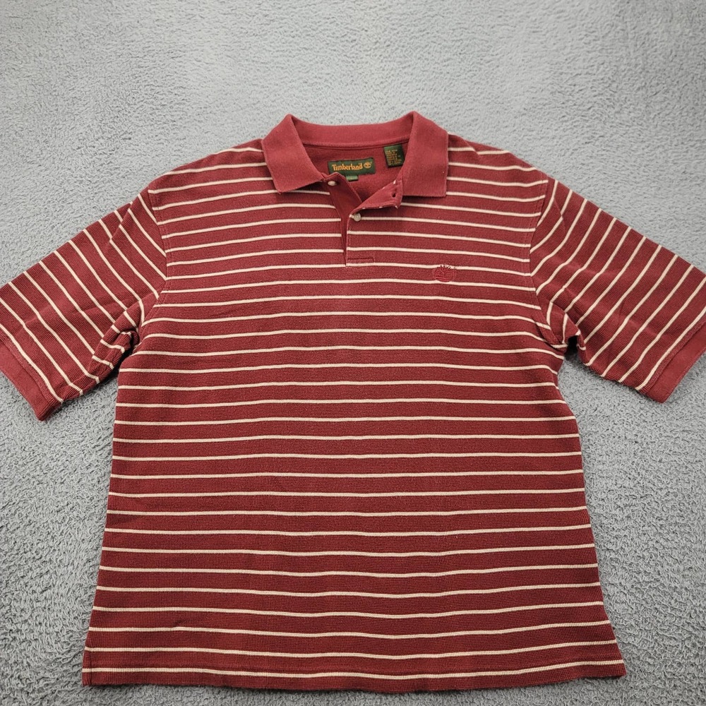 Timberland Shirt Mens Large Red Striped Outdoors Polo Golf Casual‎ Short Sleeve